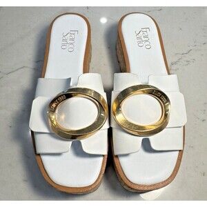 Franco Sarto Women's Hoda Cork Platform Slide Sandals White Leather 8.5M